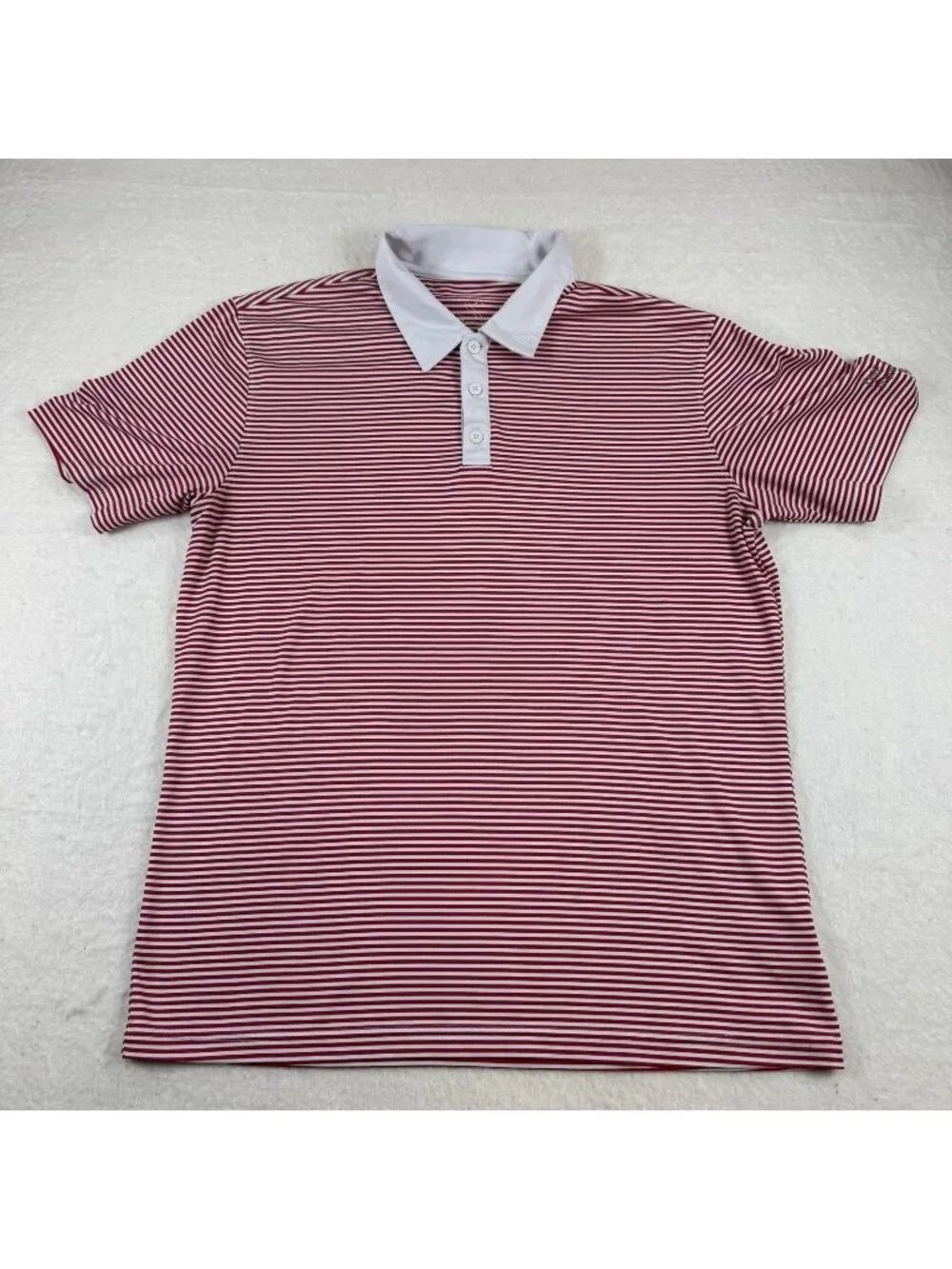Swannies Polo Shirt Mens Size L Red White Striped Golf Logo Performance Summer
